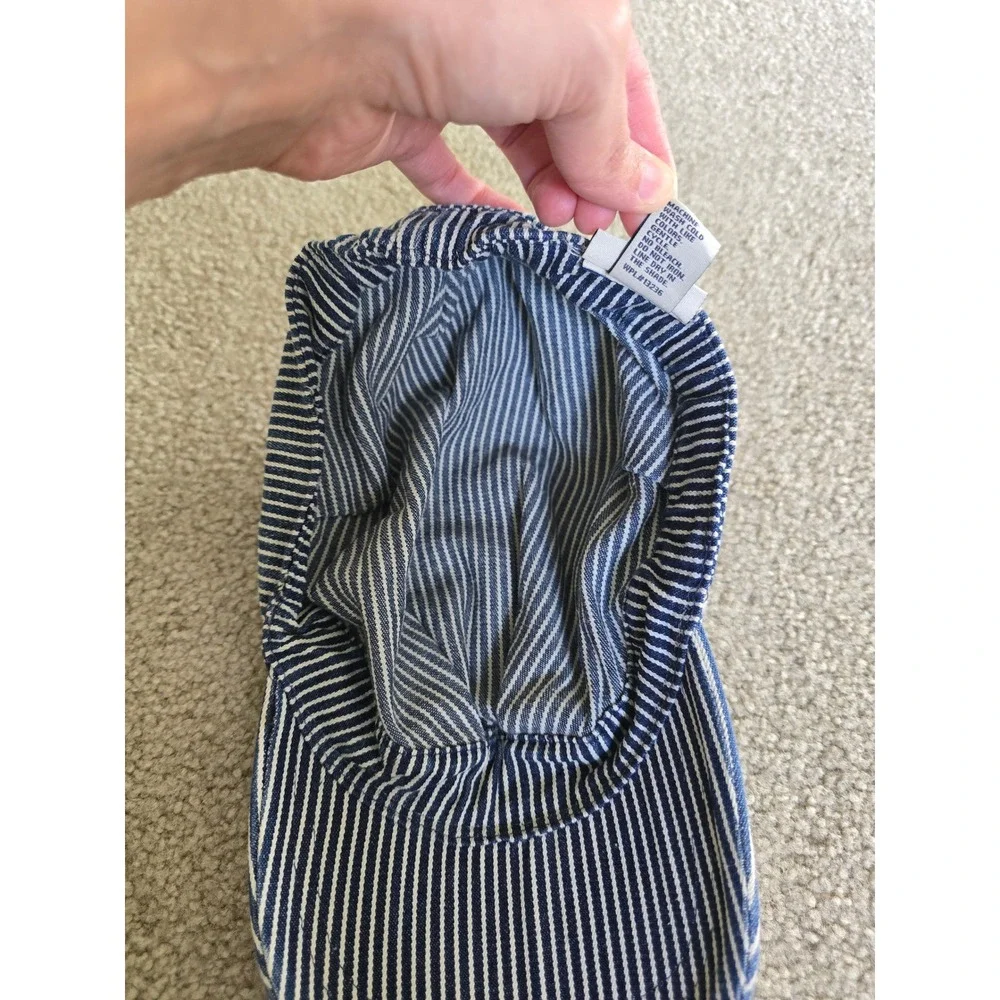 OshKosh Bgosh Kids Hickory Stripe Engineer Hat 90s Blue White Conductor Cap 4-7